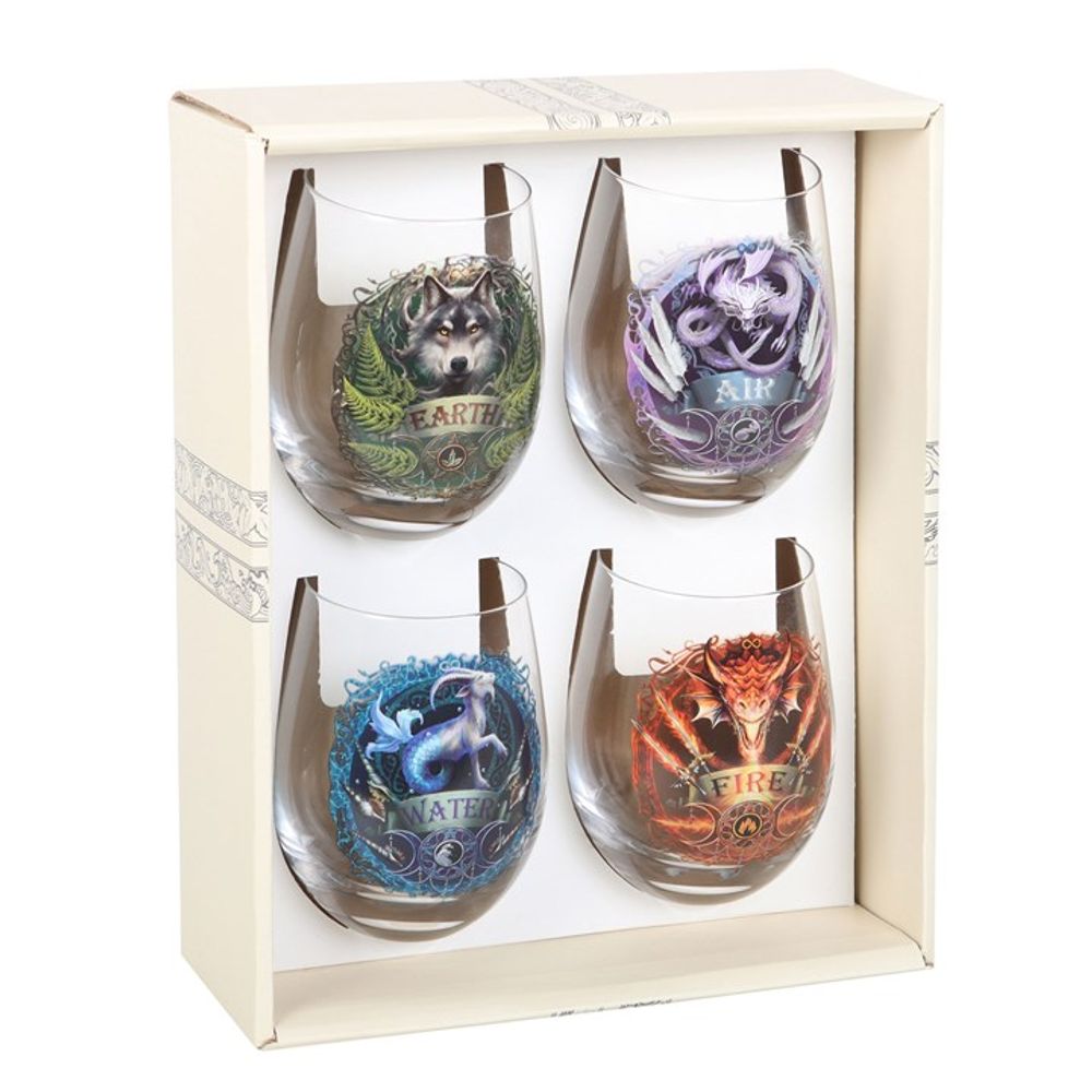 Set of 4 Elemental Stemless Wine Glasses by Anne Stokes: 3 - By Gift Moments