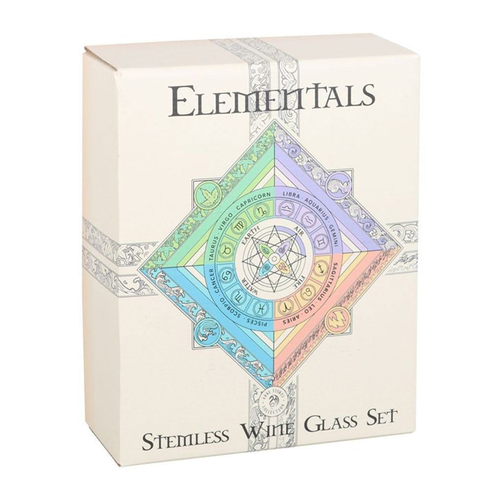 Set of 4 Elemental Stemless Wine Glasses by Anne Stokes: 4 - By Gift Moments