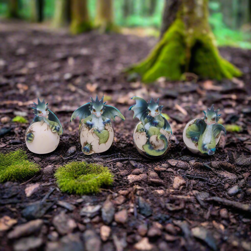 Set of Four Hatchlings Emergence Dragonling Hatching from Egg Figurine: 1 - Figures & Collectables By Gift Moments