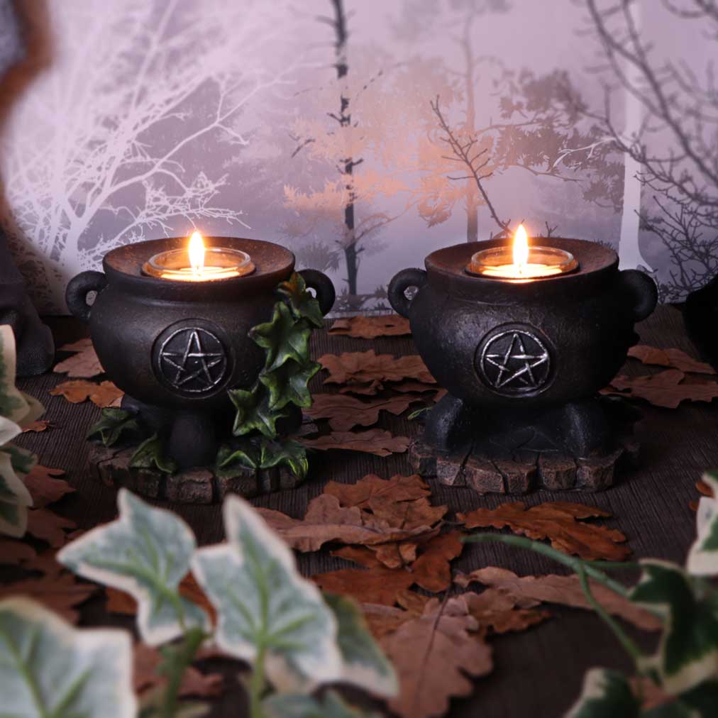 Set of Two Ivy Cauldron Witches Candle Holders 11cm: 1 - Candles & Holders By Gift Moments