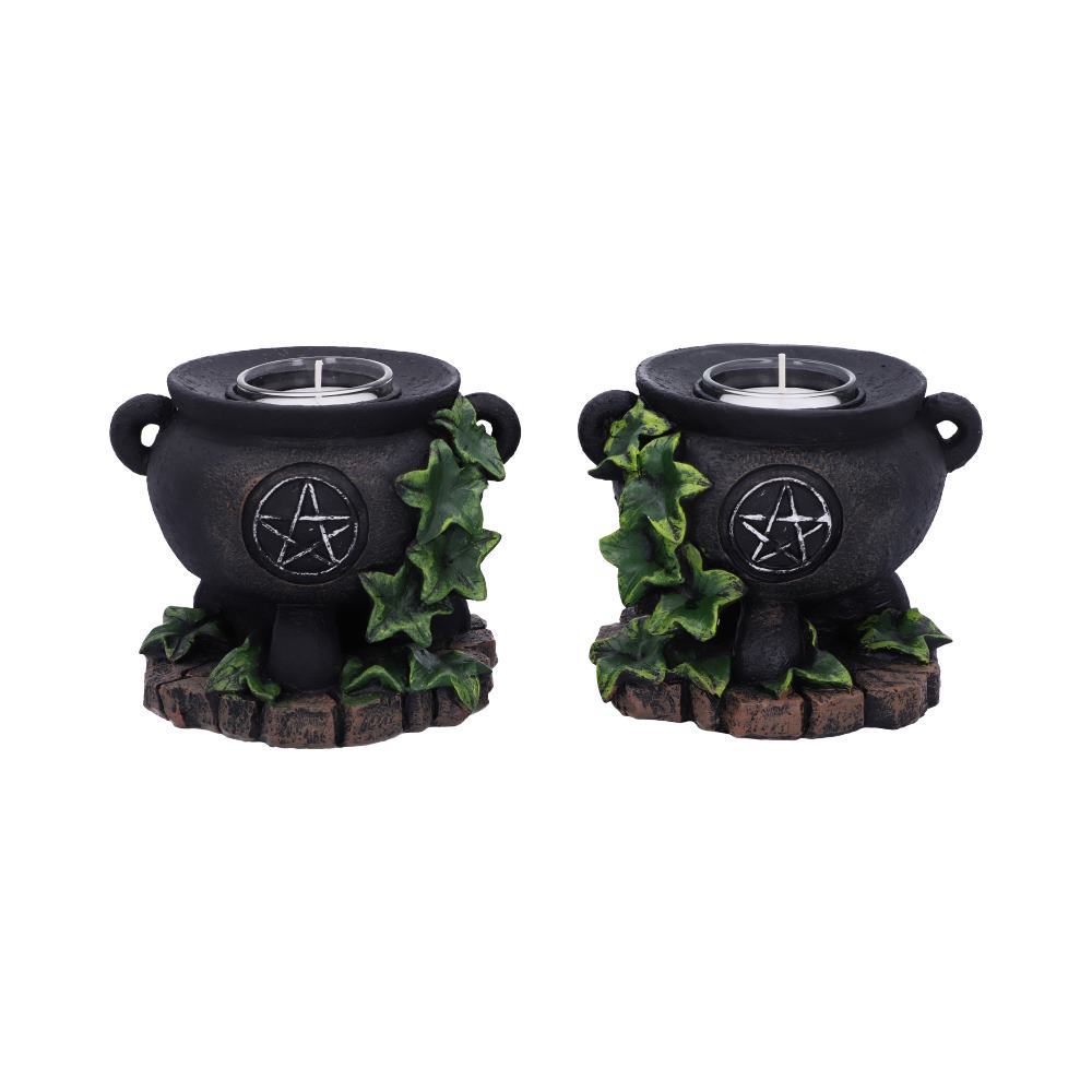 Set of Two Ivy Cauldron Witches Candle Holders 11cm: 2 - Candles & Holders By Gift Moments