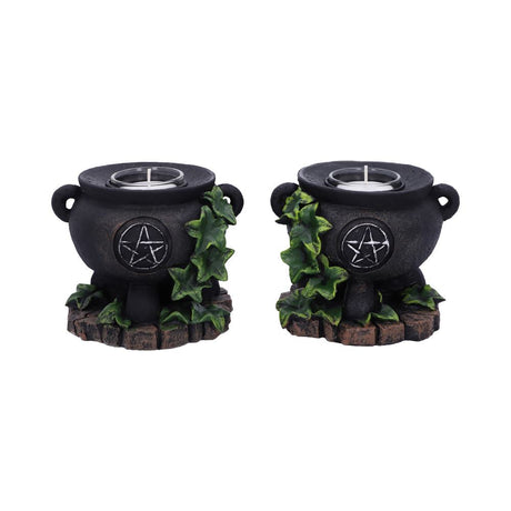 Set of Two Ivy Cauldron Witches Candle Holders 11cm: 2 - Candles & Holders By Gift Moments