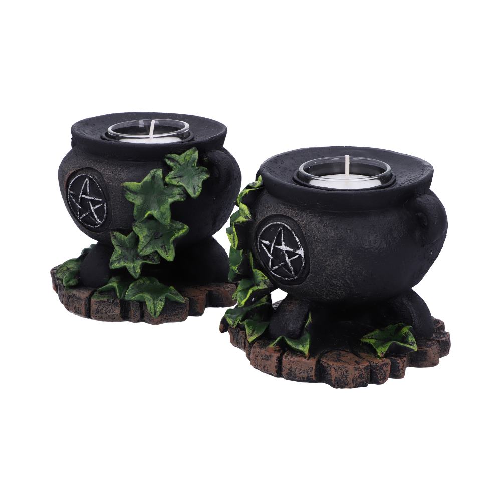 Set of Two Ivy Cauldron Witches Candle Holders 11cm: 3 - Candles & Holders By Gift Moments