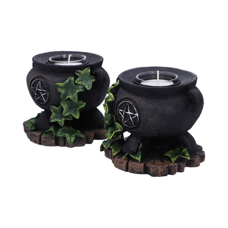Set of Two Ivy Cauldron Witches Candle Holders 11cm: 3 - Candles & Holders By Gift Moments