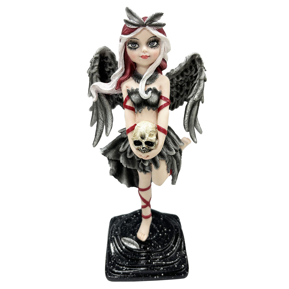 Shadow Fae Fairy Figurine with Feathered Skirt and Skull Accessory: 2 - Figurines Medium (15-29cm) By NN Designs