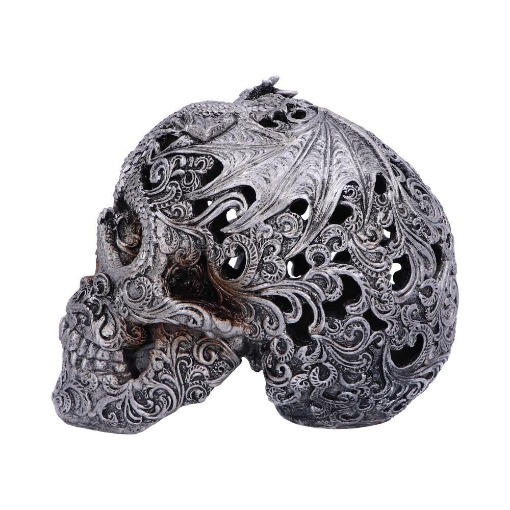Silver Cranial Drakos Engraved Dragon Skull Ornament: 3 - Figures & Collectables By Gift Moments