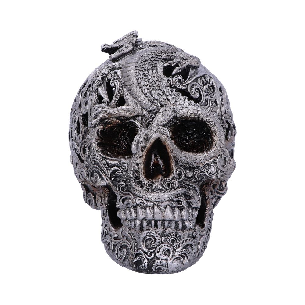 Silver Cranial Drakos Engraved Dragon Skull Ornament: 2 - Figures & Collectables By Gift Moments