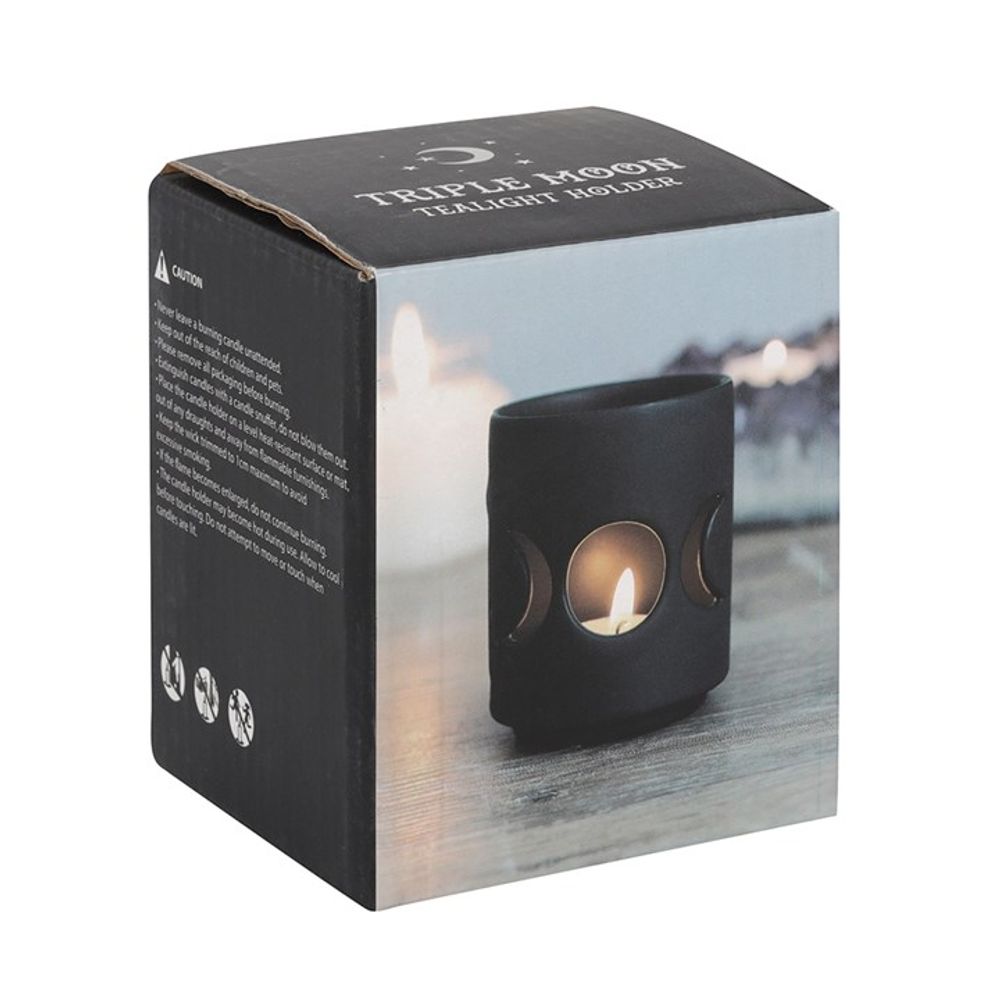 Small Black Triple Moon Cut Out Tealight Holder: 4 - Candle Holders By Gift Moments