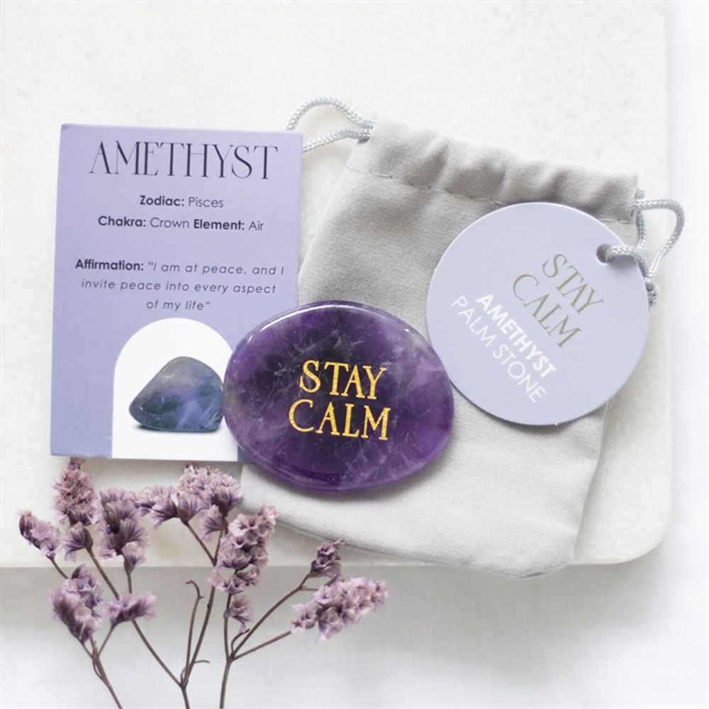 Stay Calm Amethyst Crystal Palm Stone: 1 - By Gift Moments