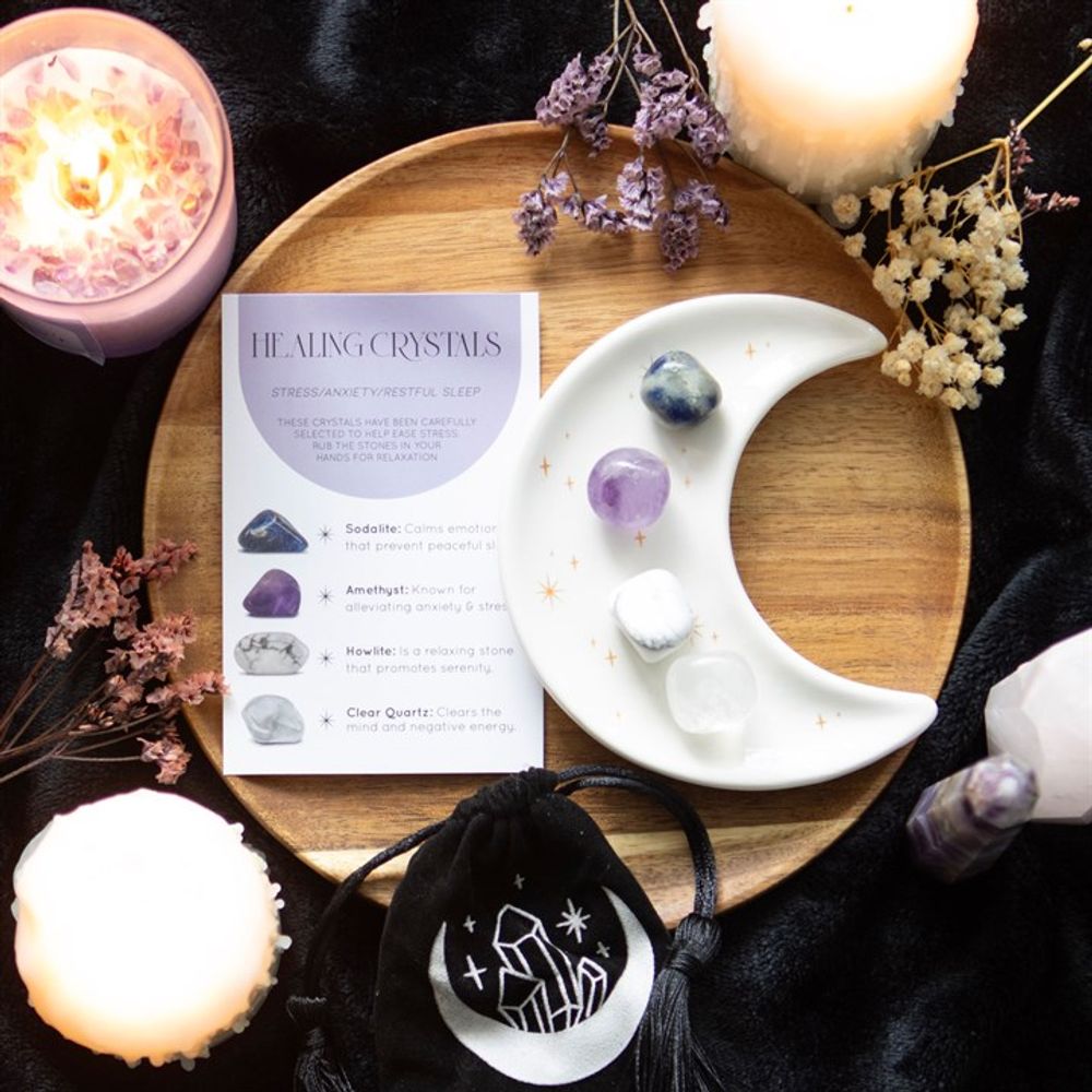 Stress Healing Crystal Set with Moon Trinket Dish: 1 - By Gift Moments