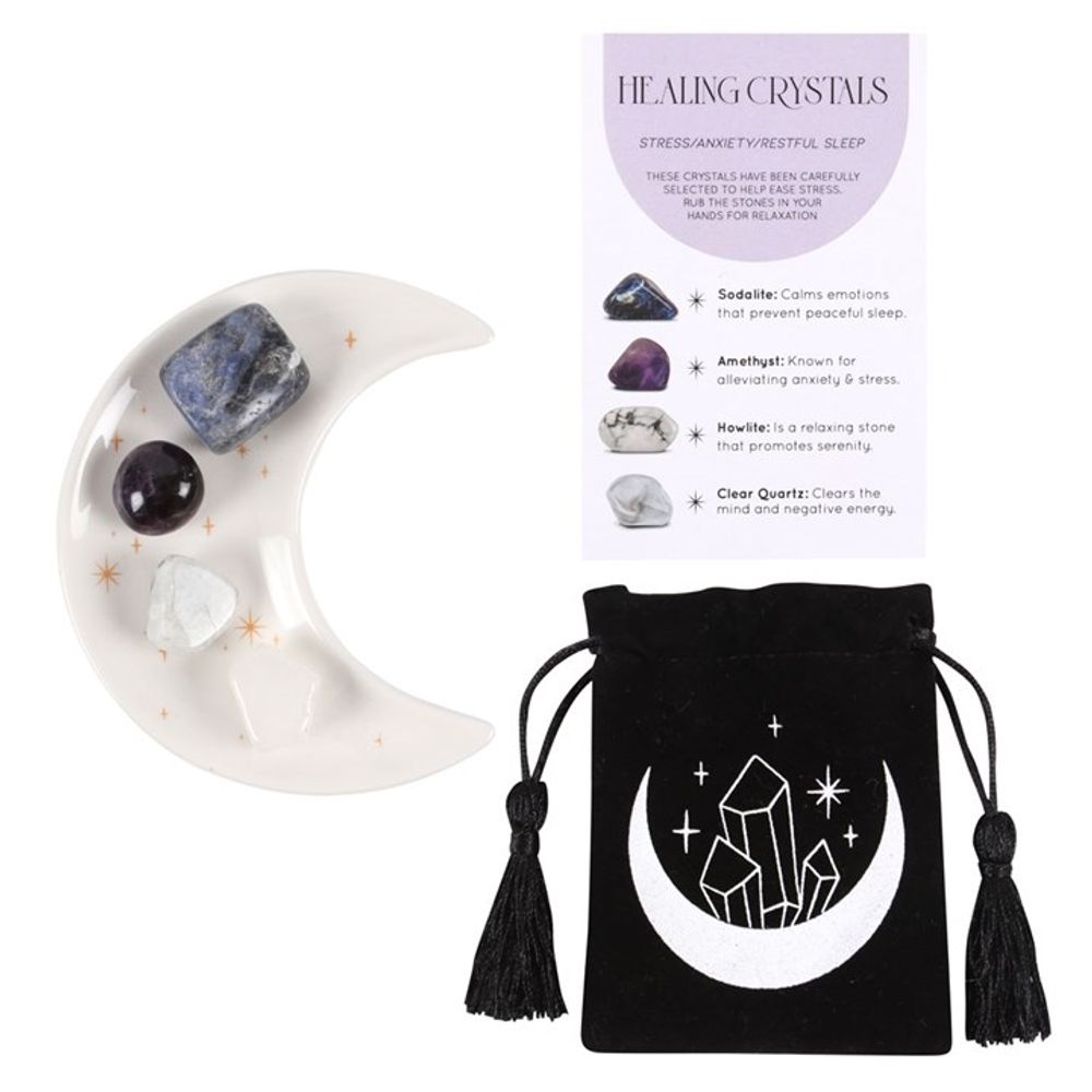 Stress Healing Crystal Set with Moon Trinket Dish: 2 - By Gift Moments