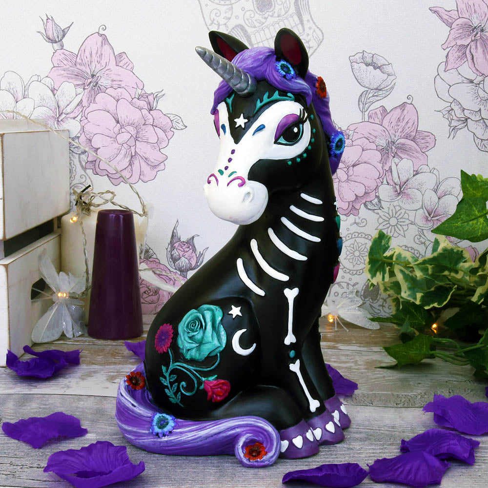 Sugarcorn Black Day of the Dead Skeleton Unicorn Figurine: 1 - Figures & Collectables By NN Designs