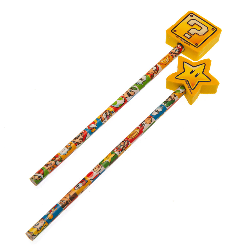 Super Mario 2pk Pencil & Topper Set - Shop Pens & Pencils At Gift Moments - 1