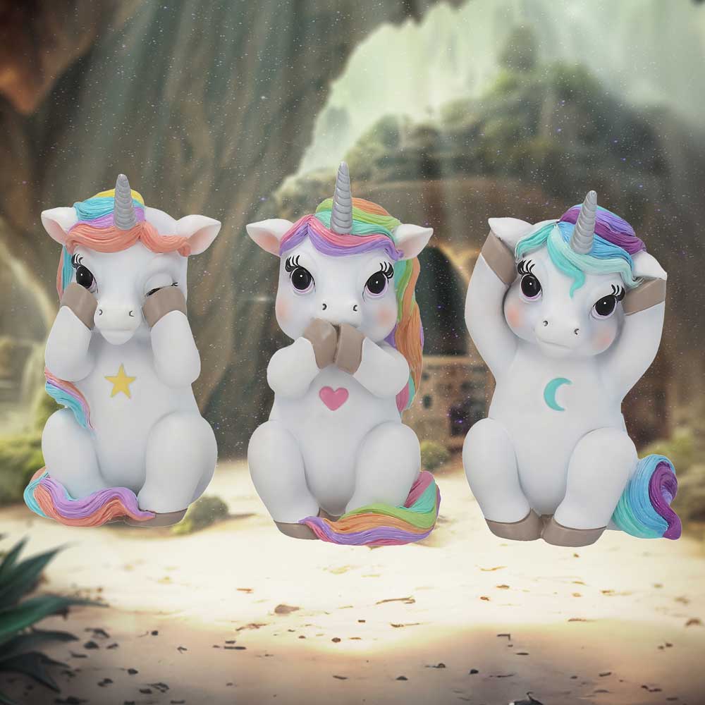 Three Wise Cutiecorns Ornament Cute Unicorn Figurine Set: 1 - Figurines Small (Under 15cm) By NN Designs