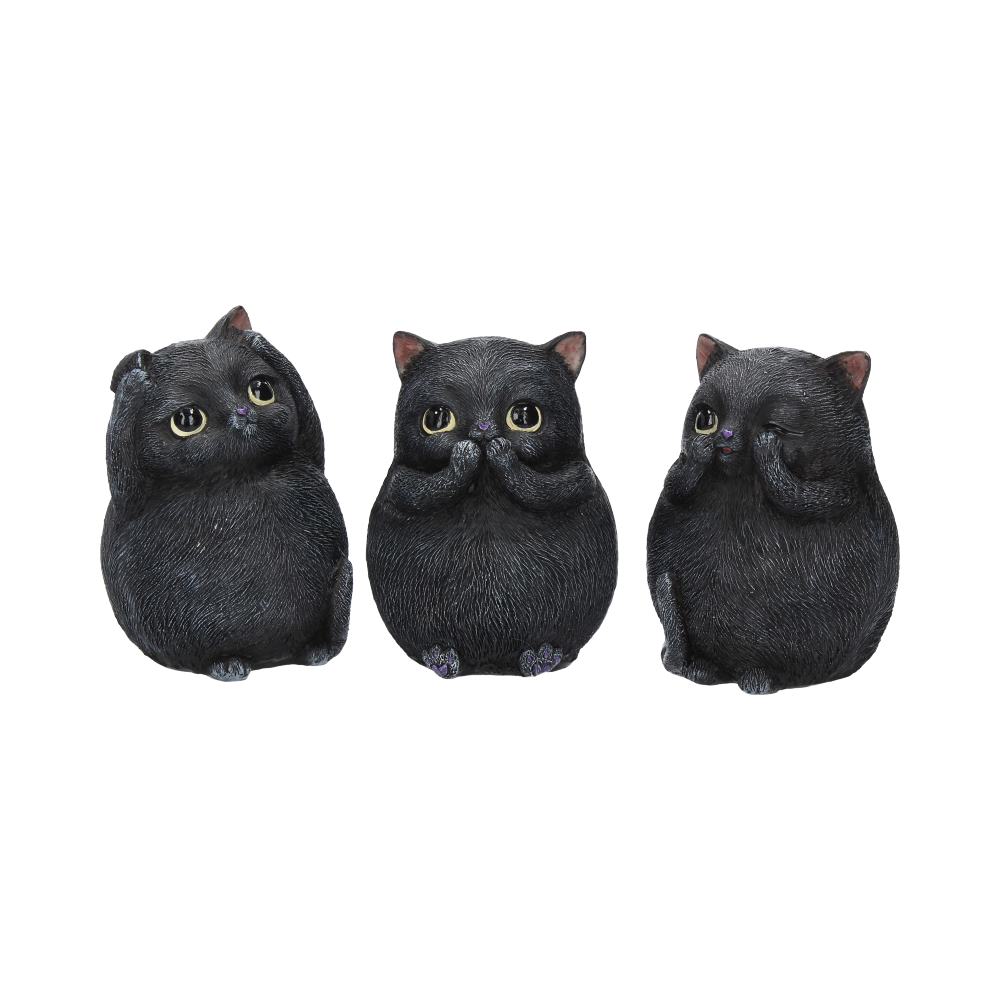 Three Wise Fat Cat Figurines 8.5cm - 3 Wise Cute Cats: 2 - Figurines Small (Under 15cm) By NN Designs
