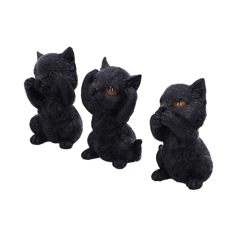 Three Wise Kitties See No Hear No Speak No Evil Familiar Black Cats Figurine: 3 - Figures & Collectables By Gift Moments