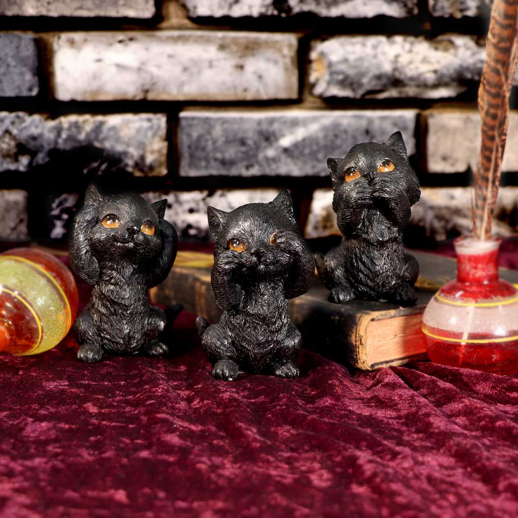 Three Wise Kitties See No Hear No Speak No Evil Familiar Black Cats Figurine: 1 - Figures & Collectables By Gift Moments