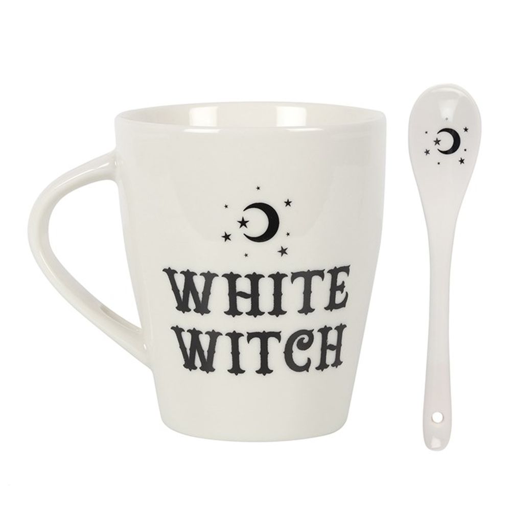 White Witch Mug and Spoon Set: 4 - Mugs By Gift Moments