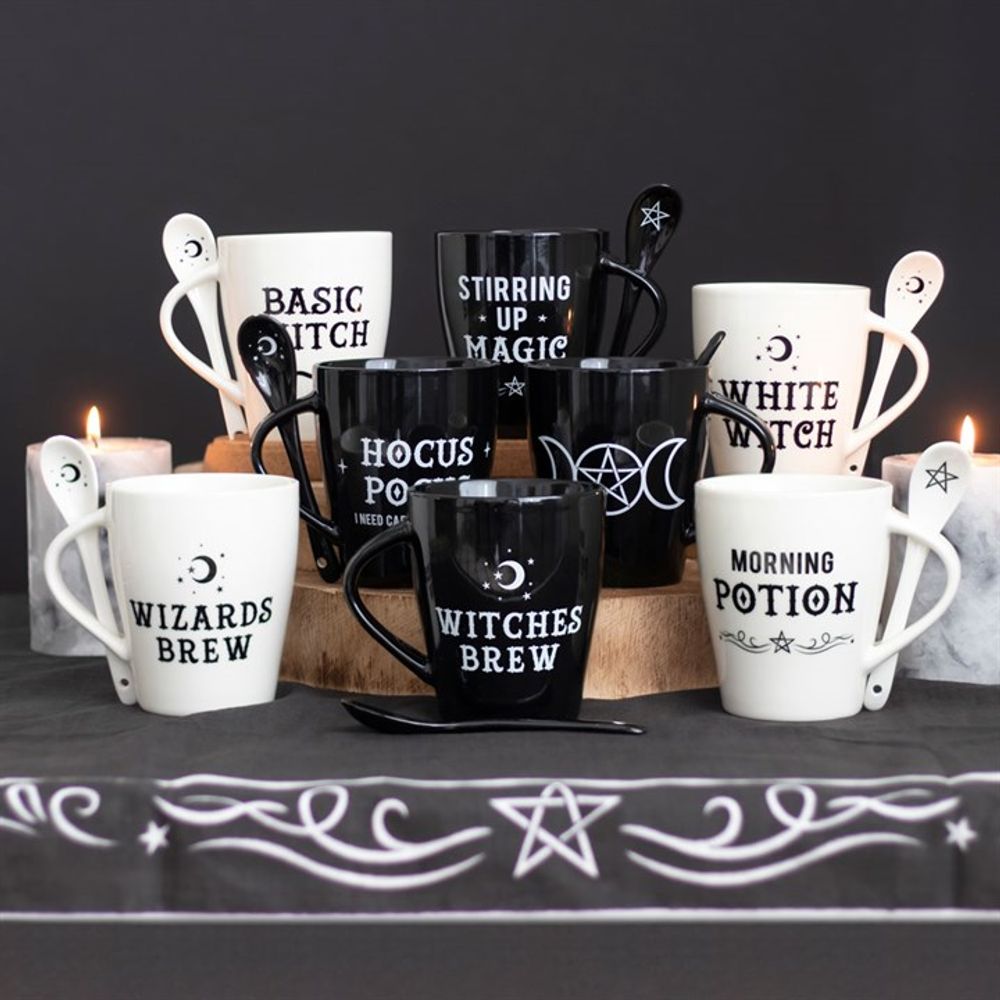 White Witch Mug and Spoon Set: 6 - Mugs By Gift Moments