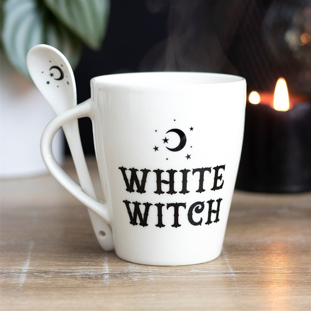 White Witch Mug and Spoon Set: 1 - Mugs By Gift Moments