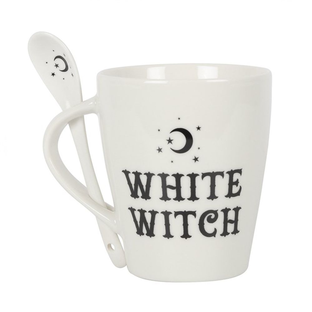 White Witch Mug and Spoon Set: 2 - Mugs By Gift Moments
