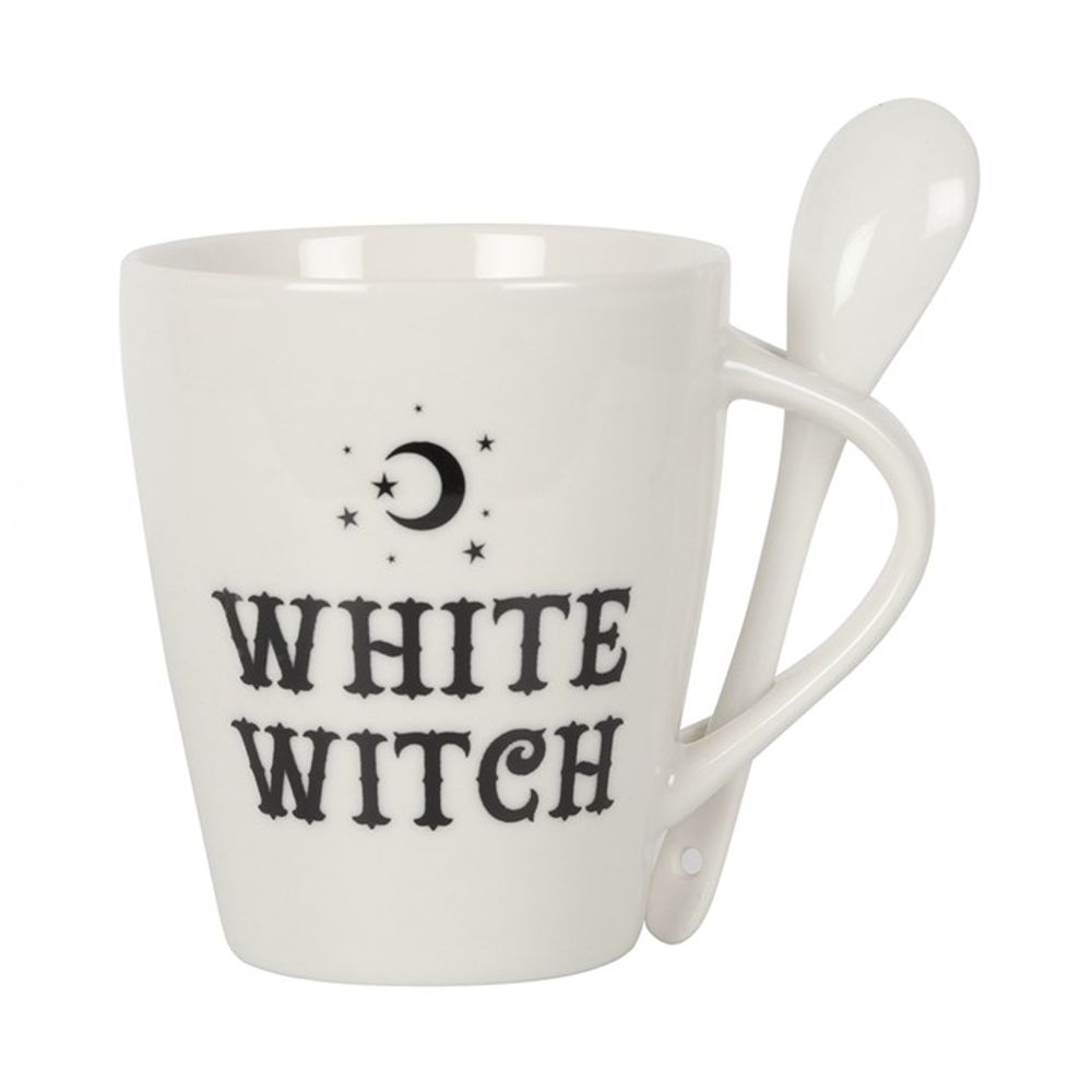 White Witch Mug and Spoon Set: 3 - Mugs By Gift Moments