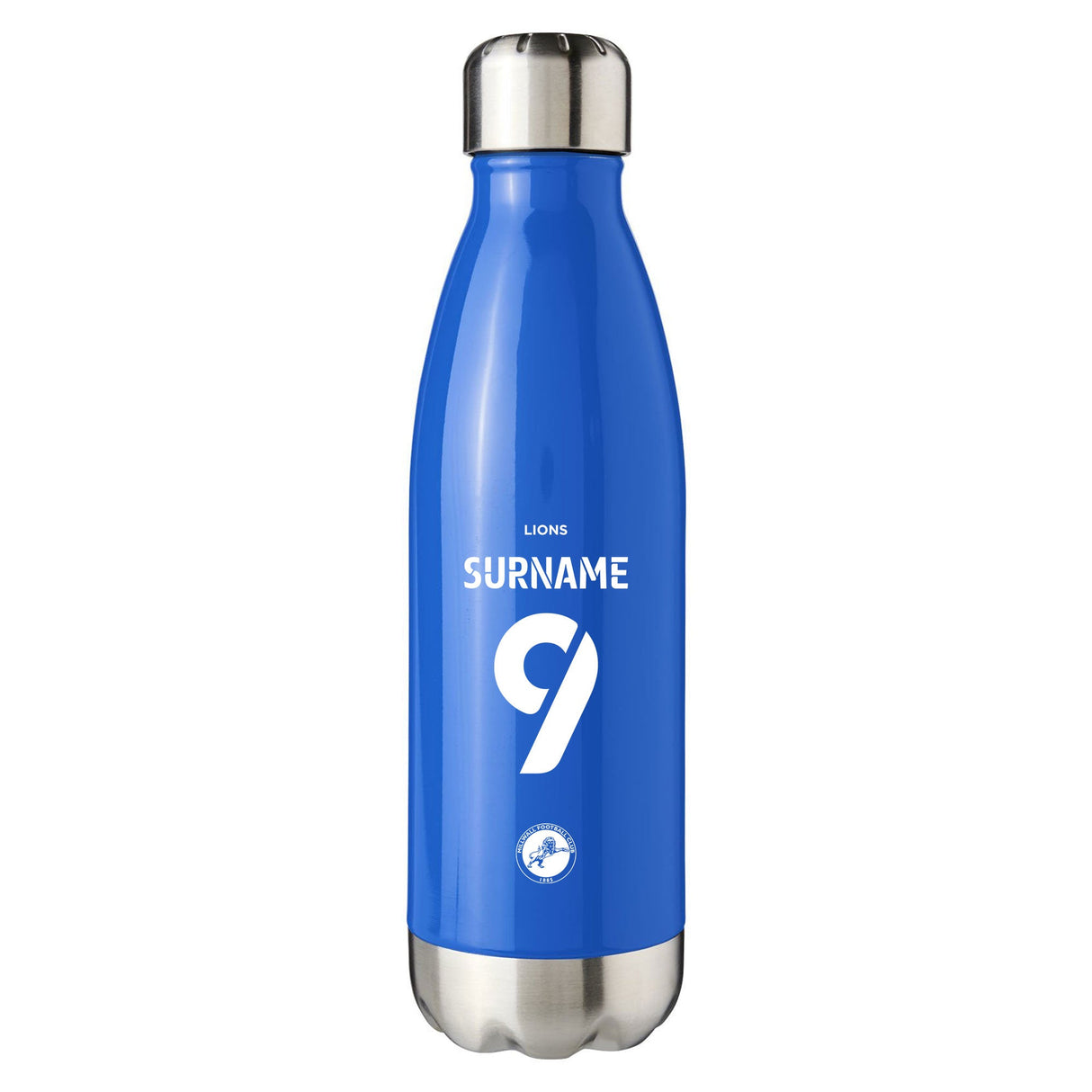 Personalised Millwall FC Back of Shirt Blue Insulated Water Bottle