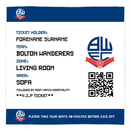 Personalised Bolton Wanderers FC Ticket Fleece Blanket