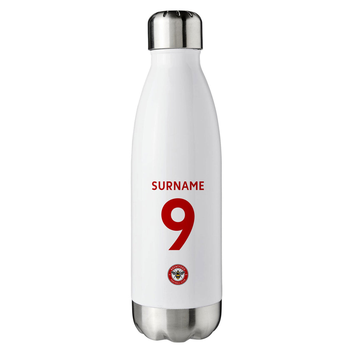 Personalised Brentford FC Back of Shirt Insulated Water Bottle