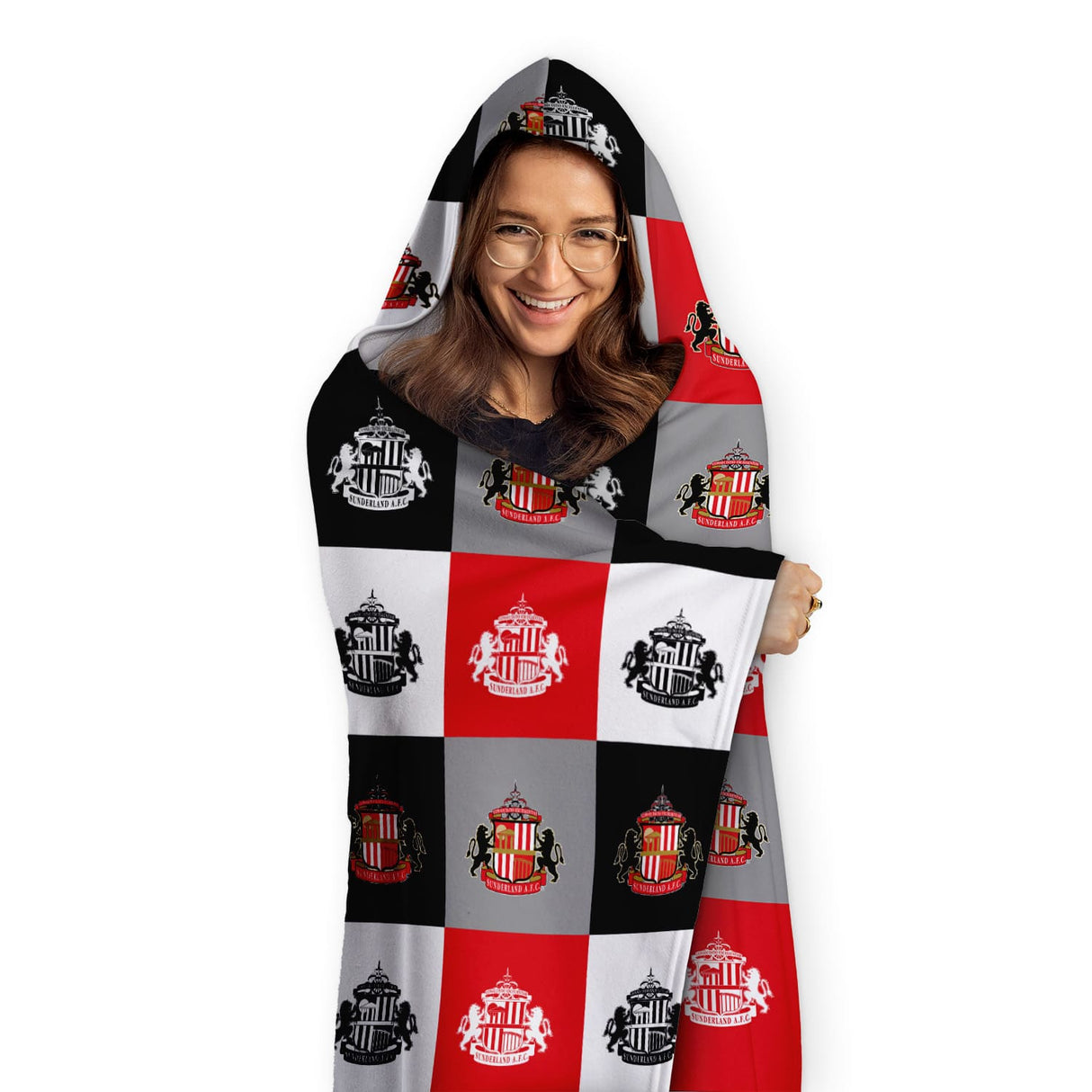 Personalised Sunderland AFC Chequered Adult Hooded Blanket