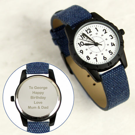 Black with Blue Canvas Strap Boys Watch - Gift Moments