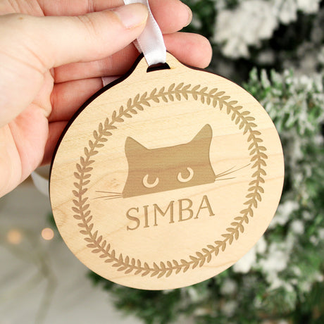 Cat Round Wooden Bauble - Gift Moments