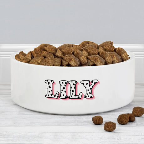 Pink Spots Name Ceramic Pet Bowl - Gift Moments