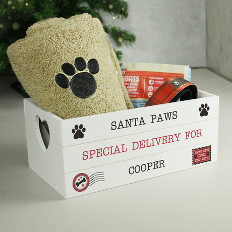 Santa Paws White Wooden Crate - Gift Moments