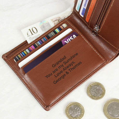 Free Text Tan Leather Wallet - Gift Moments