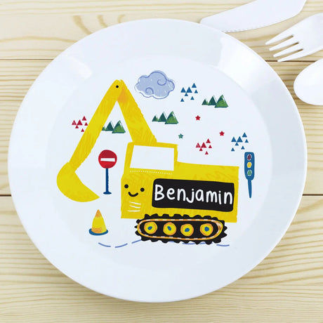 Personalised Digger Plastic Plate - Gift Moments