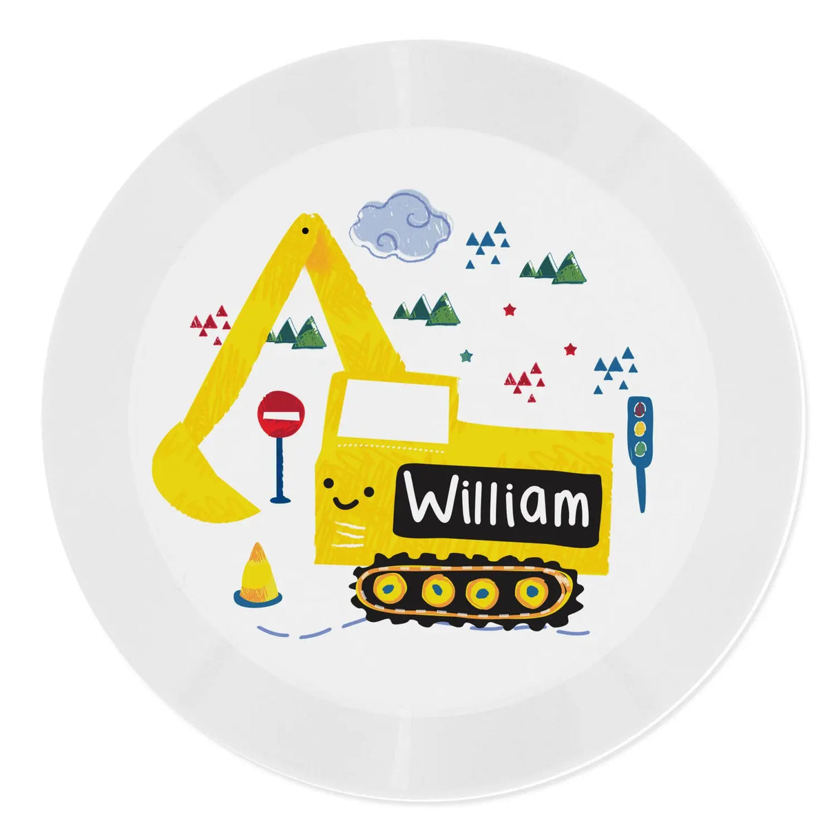 Personalised Digger Plastic Plate - Gift Moments