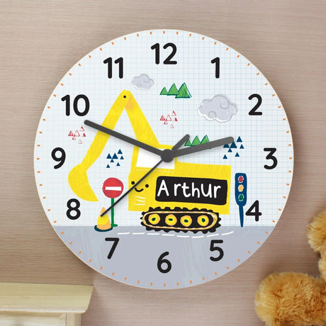 Personalised Digger Wooden Clock - Gift Moments