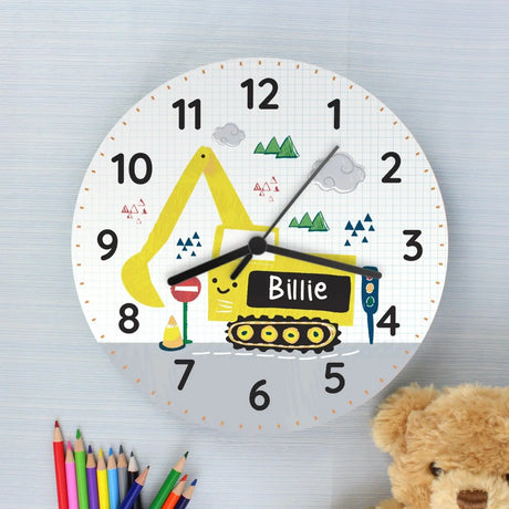 Personalised Digger Wooden Clock - Gift Moments