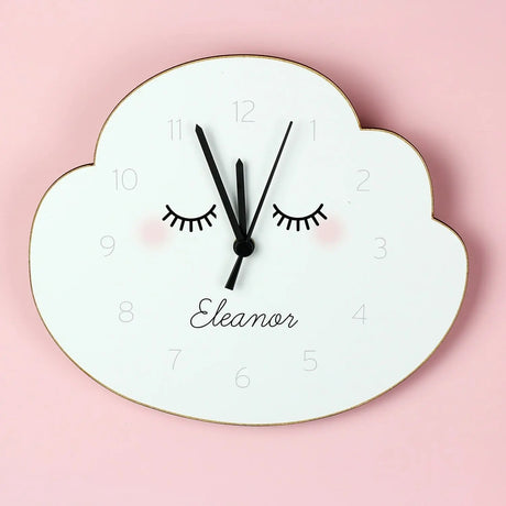 Personalised Eyelash Cloud Shape Wooden Clock - Gift Moments