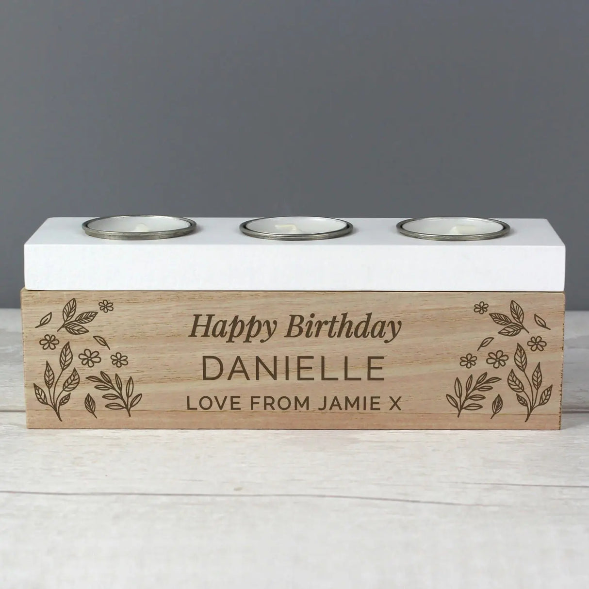 Personalised Floral Triple Tea Light Box - Gift Moments