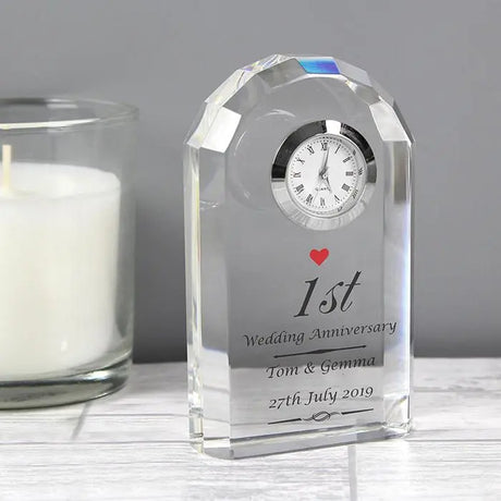 Personalised Heart Motif Crystal Clock - Gift Moments