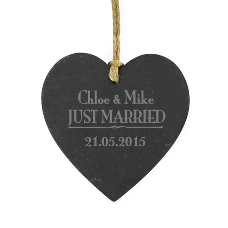 Personalised Just Married Slate Heart - Gift Moments
