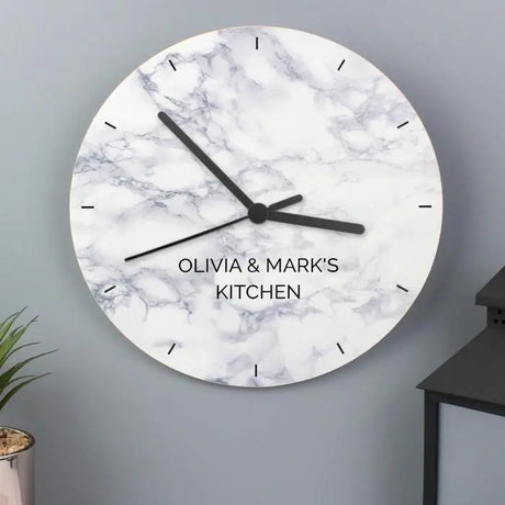Personalised Marble Effect Wooden Clock - Gift Moments