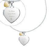 Personalised Message Silver Heart Locket & 9ct Gold Charm - Gift Moments