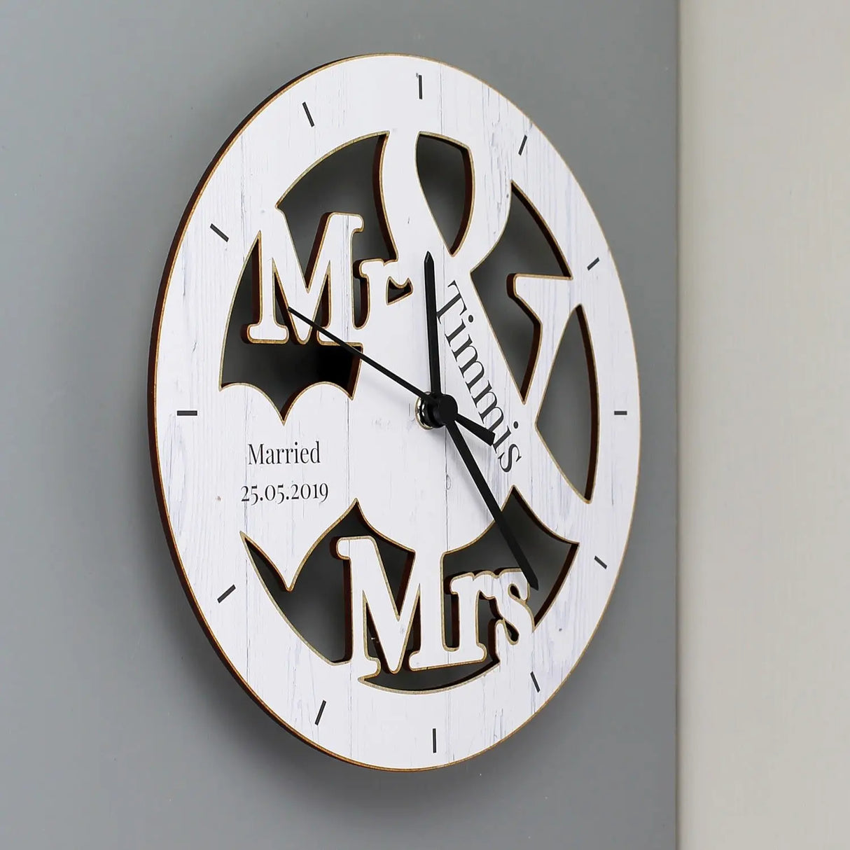 Personalised Mr & Mrs Shape Wooden Clock - Gift Moments