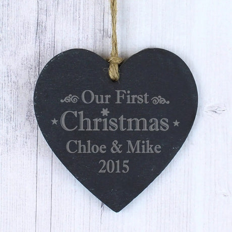 Personalised Our First Christmas Slate Heart - Gift Moments