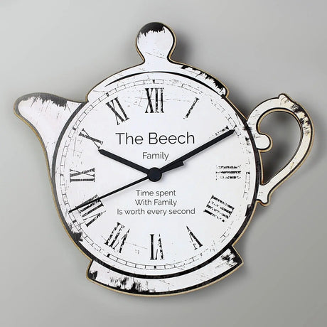 Personalised Teapot Shape Wooden Clock - Gift Moments