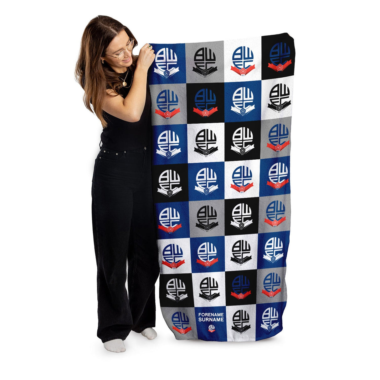 Personalised Bolton Wanderers FC Chequered Beach Towel