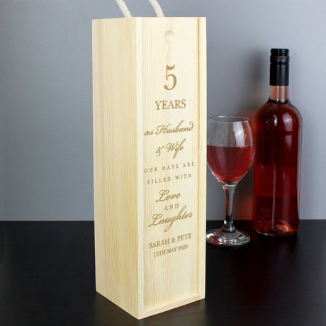 Personalised Anniversary Wooden Wine Bottle Box: 2 - Barware By Gift Moments